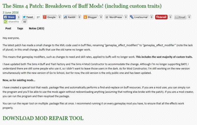Sims 4 Buff Mods repair tool at Zerbu
