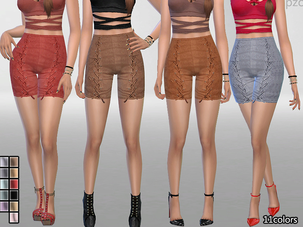 Sims 4 PZC Elegant Suede Shorts by Pinkzombiecupcakes at TSR