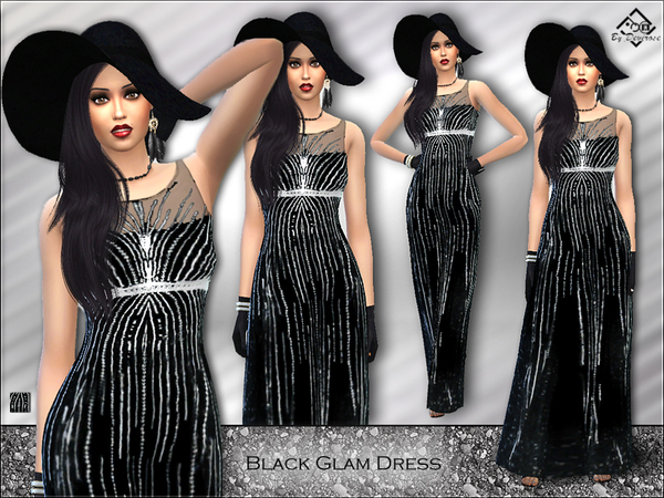 Sims 4 Black Glam Dress by Devirose at TSR