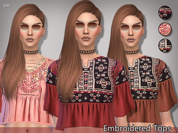 Sims 4 PZC Embroidered Tops by Pinkzombiecupcakes at TSR