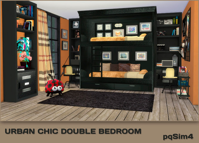 Sims 4 Urban Chic Double Bedroom by Mary Jiménez at pqSims4