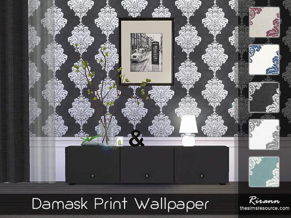 Sims 4 Damask Print Wallpaper by Rirann at TSR