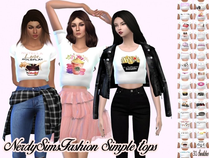 Sims 4 Simple crop tops with illustrated designs at Lumy Sims