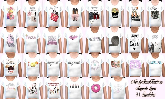 Sims 4 Simple crop tops with illustrated designs at Lumy Sims