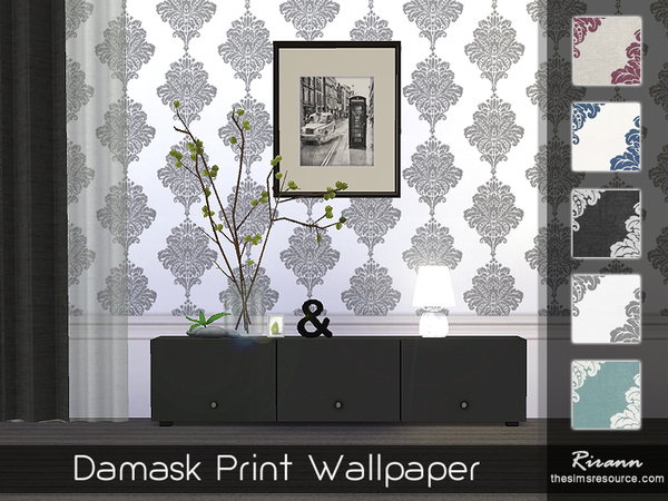 Sims 4 Damask Print Wallpaper by Rirann at TSR