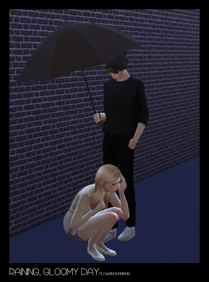 Sims 4 Raining, Gloomy Day (Crying / Umbrella set) poses at Flower Chamber