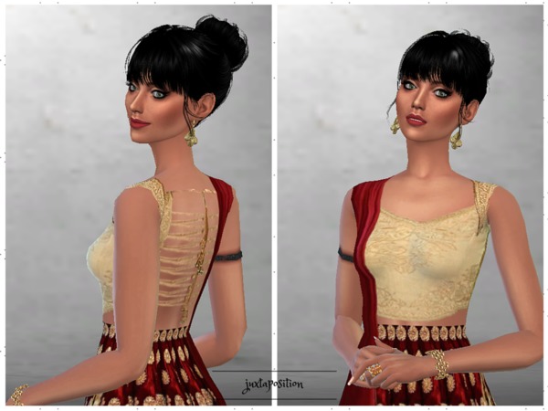 Sims 4 Maroon & Beige Choli outfit by Juxtaposition at TSR