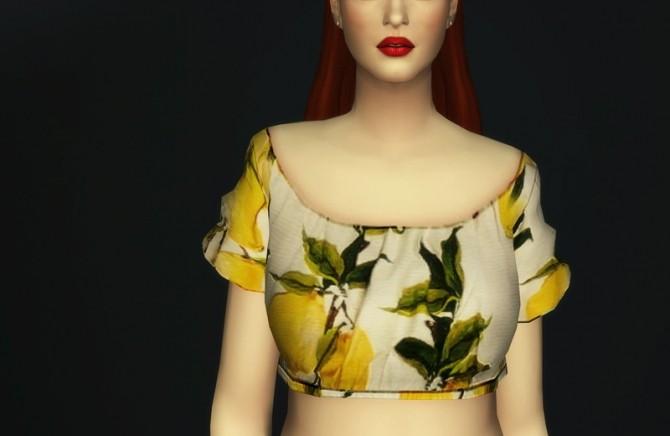 Sims 4 The bright lemon print off shoulder crop top at Rusty Nail