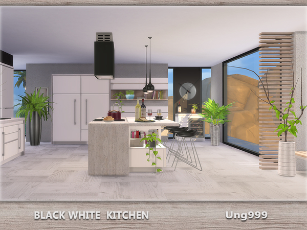 Sims 4 Black White Kitchen by ung999 at TSR
