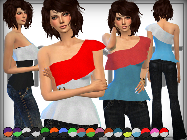 Sims 4 Ruffle One Shoulder Top by DarkNighTt at TSR