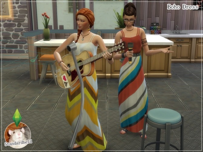 Sims 4 Boho Dress Solid & Pattern by Standardheld at SimsWorkshop