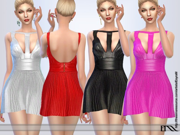 Sims 4 Pleated Leather dress by EsyraM at TSR