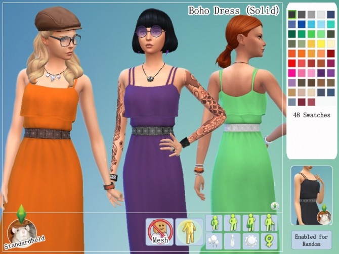 Sims 4 Boho Dress Solid & Pattern by Standardheld at SimsWorkshop