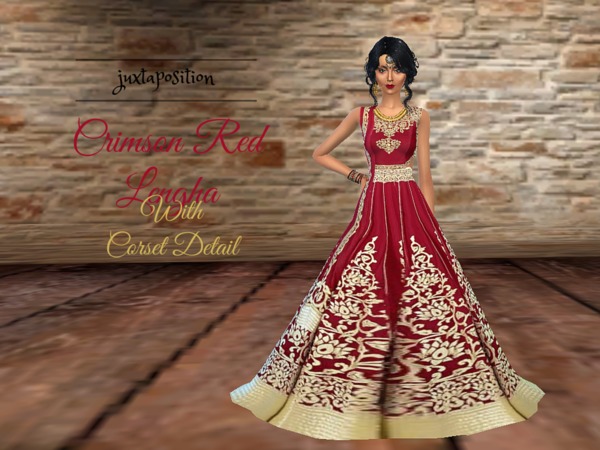 Sims 4 Crimson Red Lengha by Juxtaposition at TSR