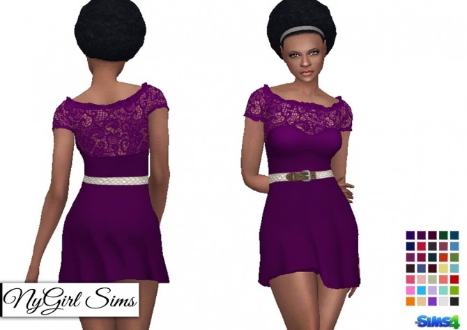 Sims 4 Belted Ruffle Flare Dress at NyGirl Sims