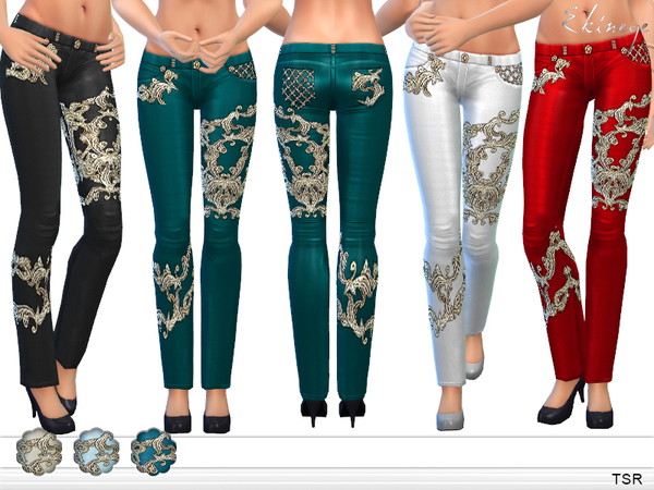 Sims 4 Embellished Leather Pants by ekinege at TSR