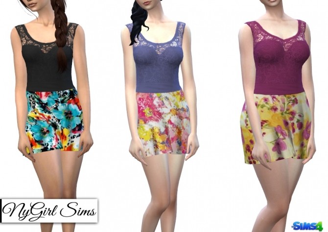 Sims 4 Strapless Dress with Lace Tank Overlay in Prints at NyGirl Sims