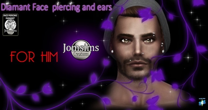 Sims 4 Diamond piercing face and ears for him at Jomsims Creations