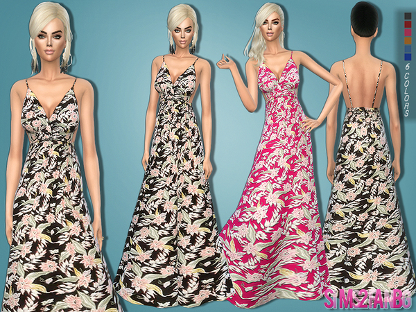 Sims 4 Long floral dress by sims2fanbg at TSR