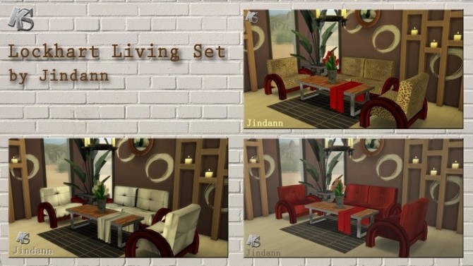 Sims 4 Lockhart living set by Jindann at Khany Sims