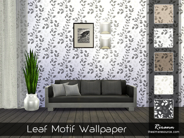 Sims 4 Leaf Motif Wallpaper by Rirann at TSR