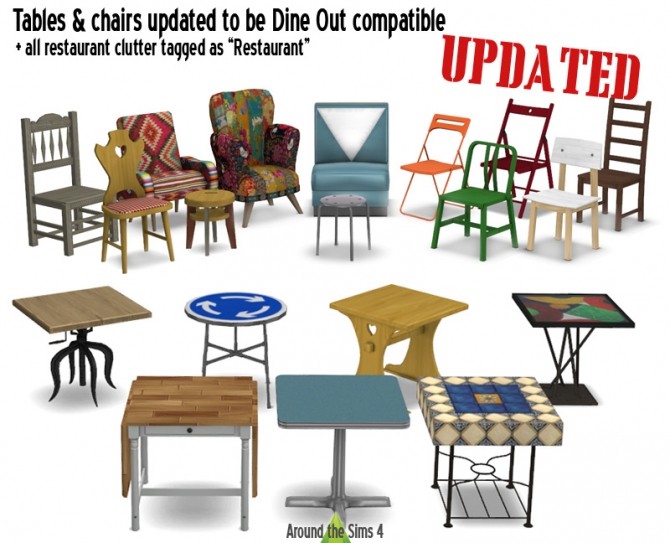 Sims 4 Table & chairs updated to be Dine Out compatible at Around the Sims 4