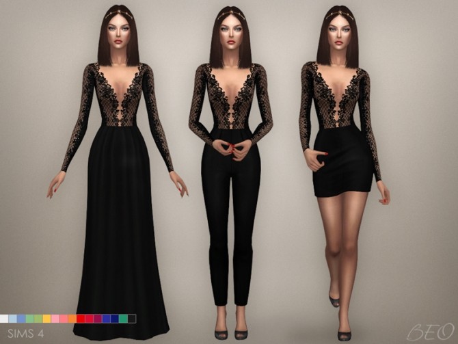 Sims 4 RITA collection jumpsuit + short & long dresses at BEO Creations