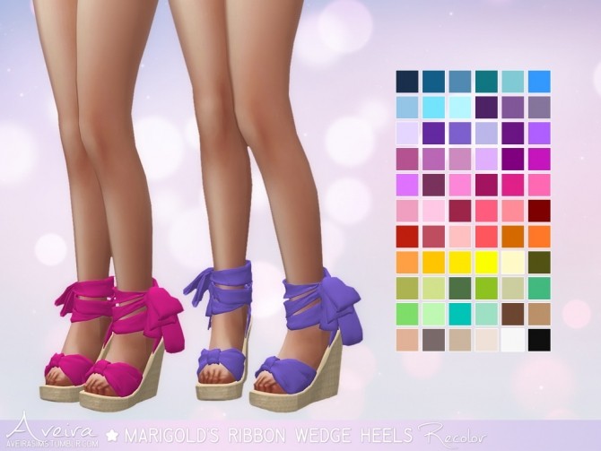 Sims 4 Marigold’s Ribbon Wedge Heels Recolor at Aveira Sims 4
