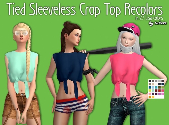 Sims 4 Tied Sleeveless Crop Top Recolors at Tukete