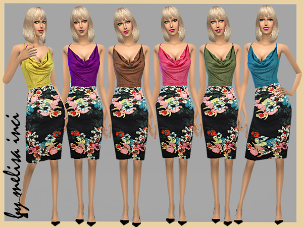 Sims 4 Strappy Cowl Neck Bandage Dress by melisa inci at TSR