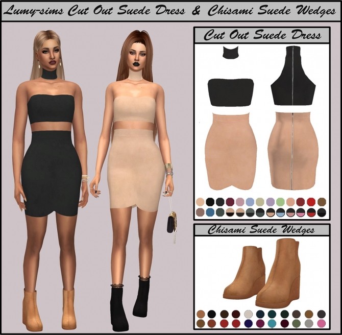 Sims 4 Cut out Suede Dress & Suede Wedges at Lumy Sims