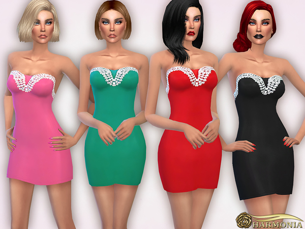 Sims 4 Sweetheart Beaded Neck Bodycon Dress by Harmonia at TSR