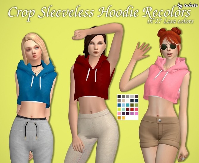 Sims 4 Crop Sleeveless Hoodie Recolors at Tukete