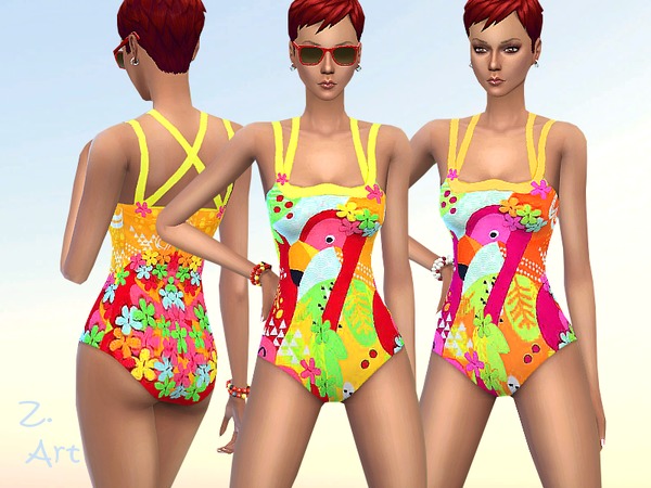 Sims 4 Flamingo sporty swimsuit by Zuckerschnute20 at TSR