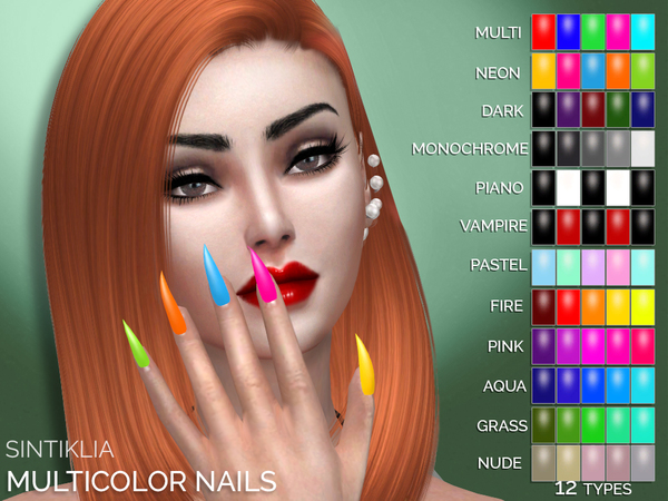 Sims 4 Multicolor sharp nails by Sintiklia at TSR