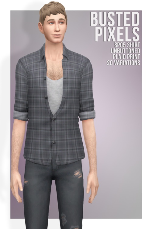 Sims 4 SP05 Shirt Unbutton Plaid Print at Busted Pixels