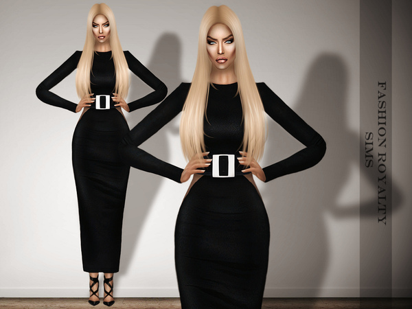 Sims 4 Long Dress With Belt by FashionRoyaltySims at TSR