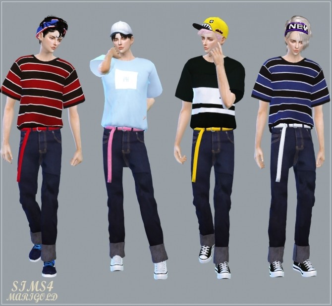 Male Retro Roll-Up Jeans With Belt at Marigold » Sims 4 Updates