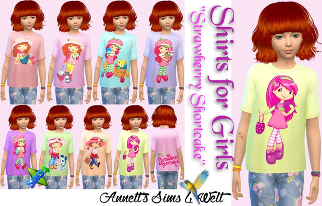 Sims 4 Strawberry Shortcake Shirts for Girls at Annett’s Sims 4 Welt