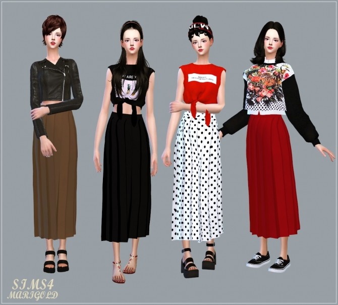 Sims 4 Long Pleats Skirt at Marigold