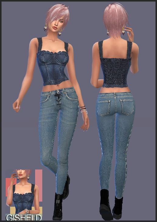Sims 4 Cute Jeans Top and Top Accessory at Gisheld