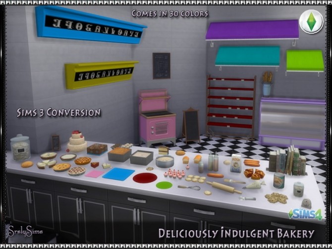 Sims 4 Deliciously Indulgent Bakery set 61 items at SrslySims