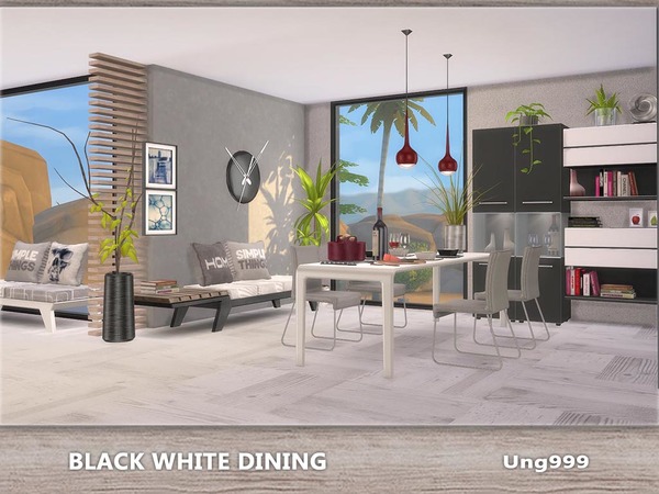 Sims 4 Black White Dining by ung999 at TSR
