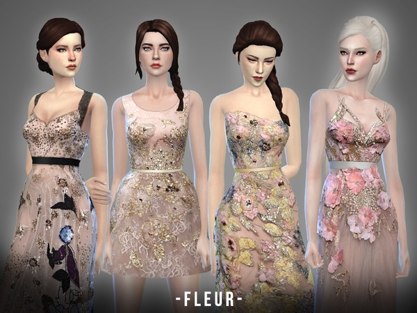 Sims 4 Fleur dresses collection by April at TSR