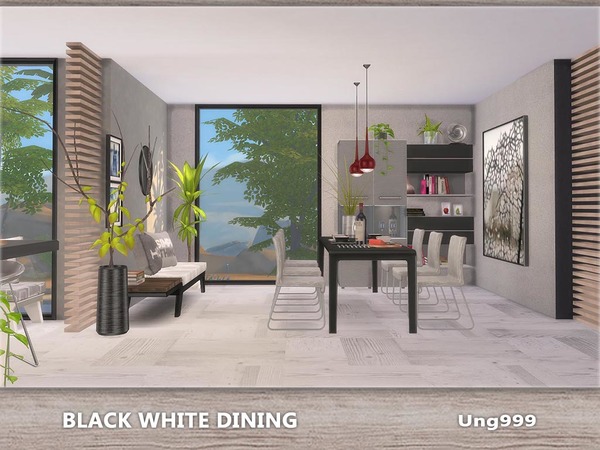 Sims 4 Black White Dining by ung999 at TSR