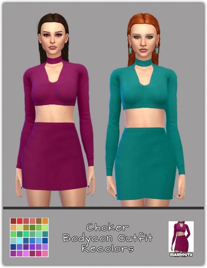 Sims 4 Choker Bodycon Outfit Recolors at Maimouth Sims4