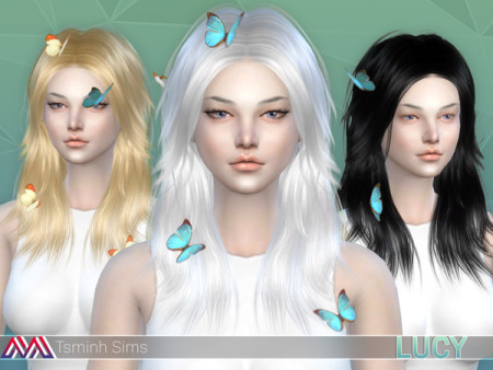 Lucy Hair 32 colors and acc. butterfly 7 textures by TsminhSims at TSR