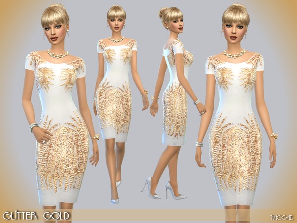 Sims 4 GlitterGold dress by Paogae at TSR