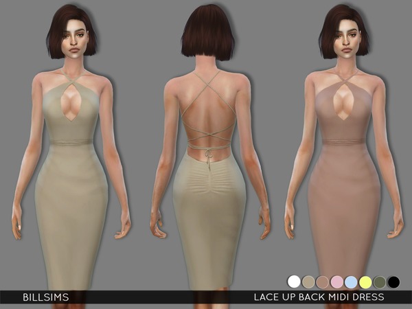 Sims 4 Lace Up Back Midi Dress by Bill Sims at TSR