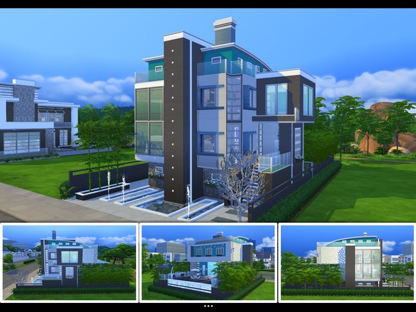 Sims 4 The Aquamarine modern house by mlpermalino at TSR